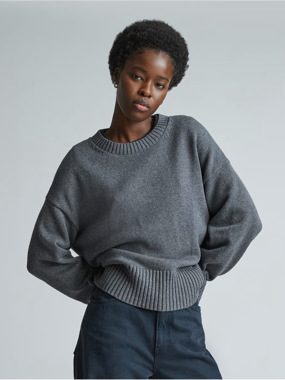 Everlane The Boxy Sweater in 100% Organic Cotton Heathered Charcoal Autumn Cozy